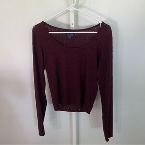 American Eagle Burgundy Soft & Sexy Floral Embroidered Long Sleeve Top